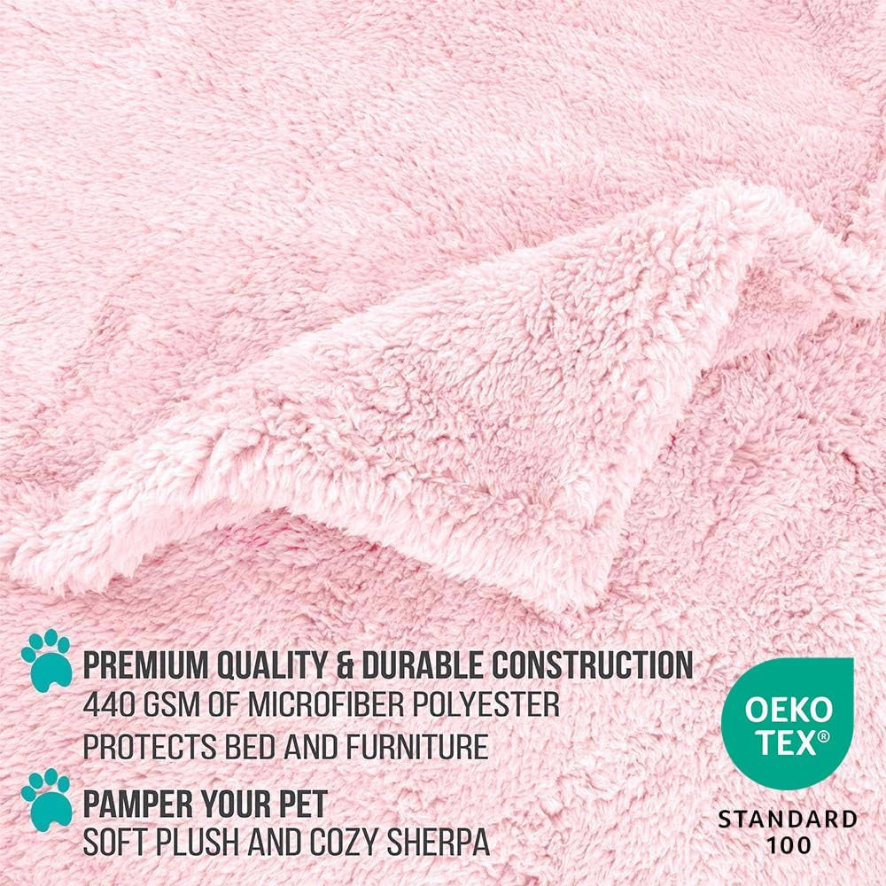 Fluffy Waterproof Dog Blanket for Small Medium Dogs, Soft Warm Pet Sherpa Throw Pee Proof Couch Cover, Reversible Cat Puppy Bed Blanket Sofa Protector, Plush Washable Pad (Pink Blush, 24X32)